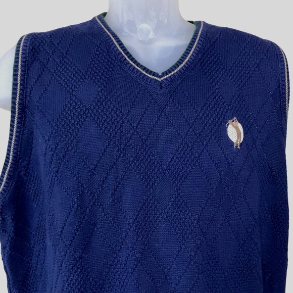 Sedgefield Vintage Navy Gold Sweater Vest Textured Knit Medium - Picture 2 of 7